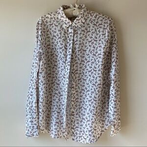 Ann Taylor Pink Bird Print Button Shirt Sz 4